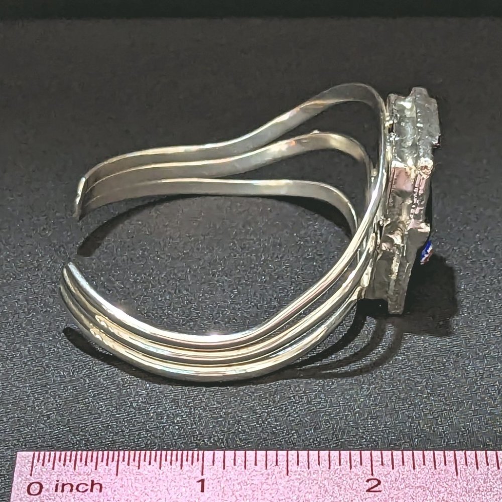Triple Strand Sterling Silver Band Dichroic FISH Adjustable Bracelet - Picture 6 of 7